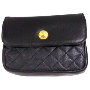 Mikimoto Cosmetics Quilted Black Belt Bag – 6x4" Compact Waist Pouch, Excellent